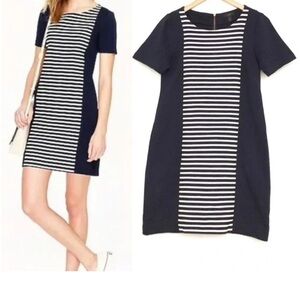 Women’s J.CREW Knit Shift Dress A3446 Navy and Cream Stripes Nautical Size 0
